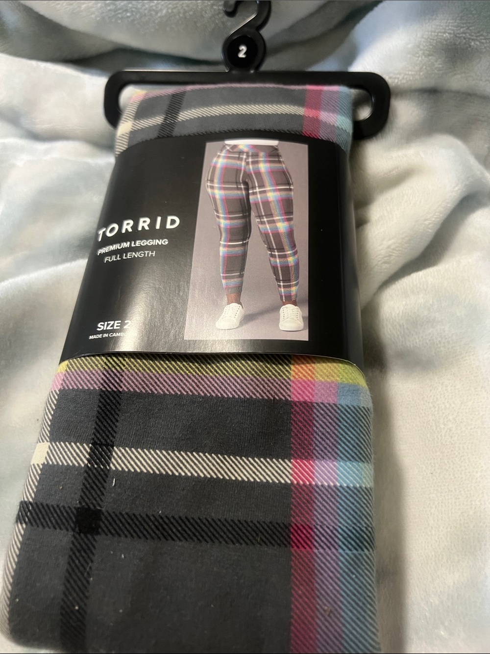 torrid Gray Plaid Leggings with Pink, Blue and Yellow Stripes